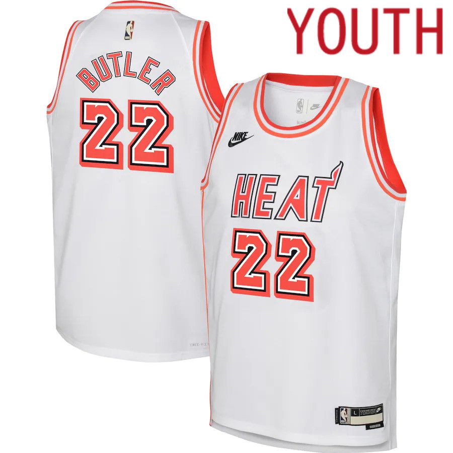 Youth Miami Heat #22 Jimmy Butler Nike White Classic Edition 2022-23 Swingman NBA Jersey->youth nba jersey->Youth Jersey